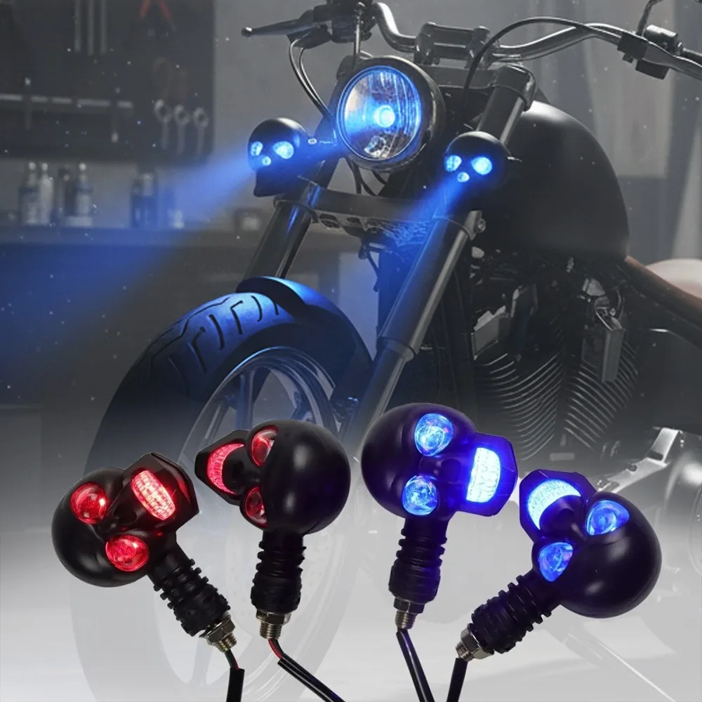 2 قطعة نمط الجمجمة LED بدوره إشارة دراجة نارية أضواء الاتجاه المتعري سيجان مصباح موتو الضوء الخلفي مؤشر LED القيادة الخفيفة
