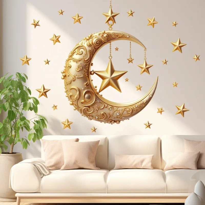 Vintage Middle Eastern Star Moon Wall Decals Peel and Stick Living Room Decor Fairy Tales Home Wall Background Decal Art