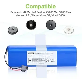 Dobíjecí baterie 14,4 V 12 800 mAh pro XiaoMi Lydsto R1, Viomi S9, Proscenic M7 Pro, Lenovo LR1, náhradní lithium-iontová baterie 8 nejlepší prodej Baterie pro Proscenic M7 Pro - №5