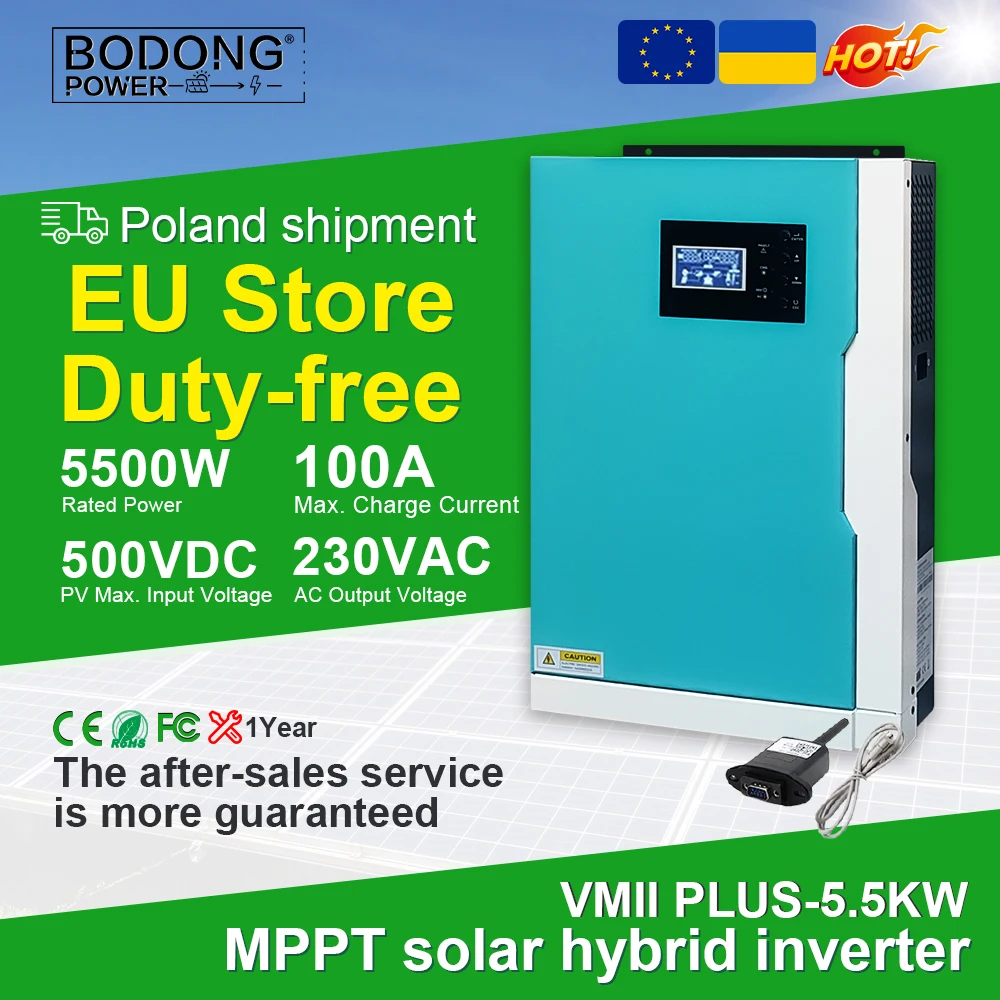 5500W Hybrid Off-Grid Inverter MPPT 100A Solar Controller Pure Sine Wave 48VDC to 220VAC with WiFi Solar Inverter