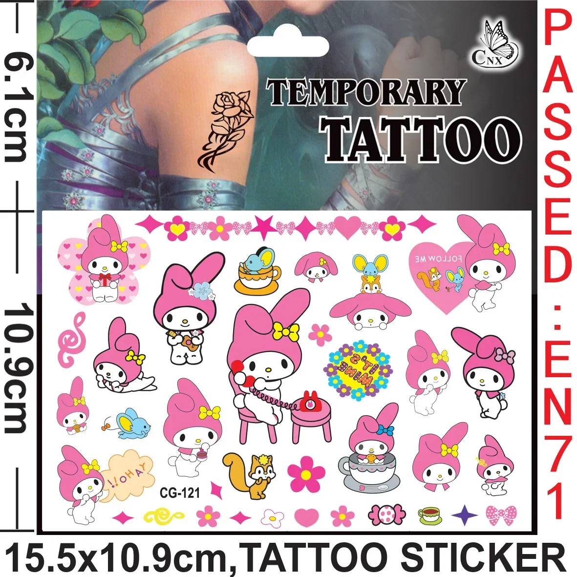 My melody tatuagem adesivos à prova dwaterproof água bonito adesivo anime festa de aniversário suprimentos decoração para crianças recompensa brinquedo presente natal
