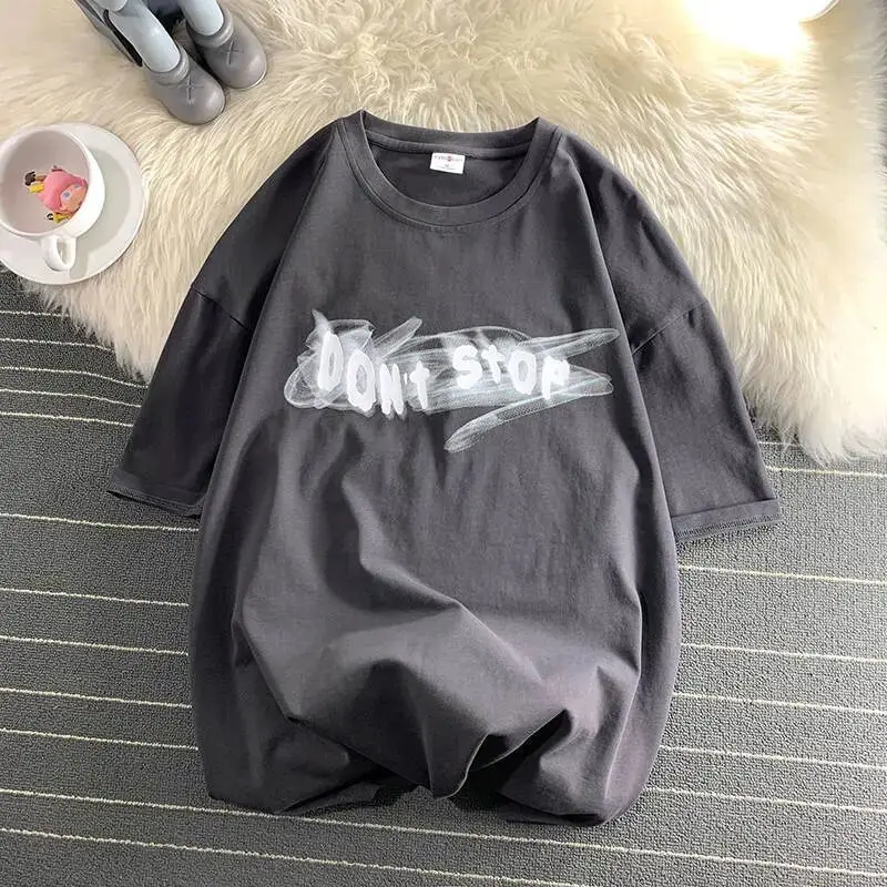 하라주쿠 빈티지 크리에이티브 레터 프린팅 여성 티셔츠, 유니섹스 루즈 반팔 상의, 캐주얼 스트리트웨어 패션