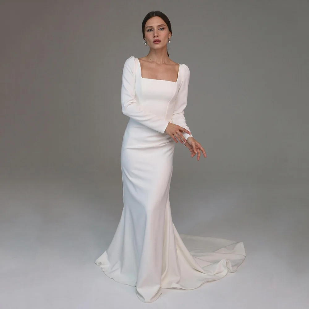 

Elegant Square Collar Wedding Dresses Women Corset Long Sleeves Mermaid Wedding Gowns Simple Bridal Dresses Customized