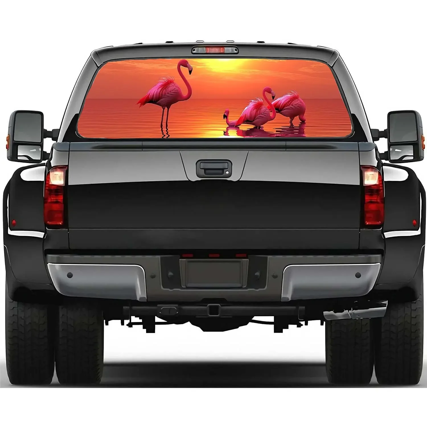 Orange Water Waves Flamingo Print Car Rear Windshield Sticker Truck Window See Through Perforated Back Window Vinyl Decal Decor