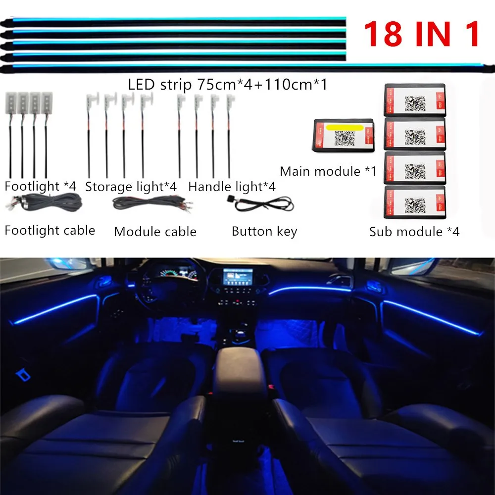 Universele Symfonie Auto LED Omgevingslicht 64 RGB Kleur Auto-interieur Acryl Lichtgeleider Decoratie Sfeerlicht 18/10/6 in 1