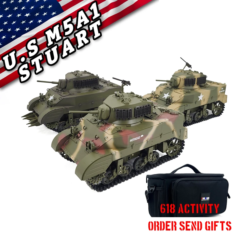 

Coolbank Tank US M5A1 Stuart 1:16 Модель танков с дистанционным управлением, игрушки для взрослых мальчиков с подъемом дымовой бочки на 360° ° Вращение турели