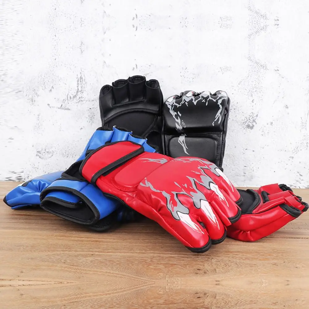 

1Pair Professional Boxing Gloves Half Finger Leather Cushion Training Gloves Versatile Kickboxing Gloves