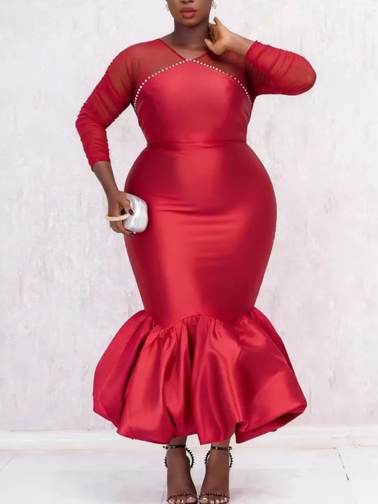 

African Dresses for Women Plus Size Elegant Dashiki Pencil Dress Ladies Traditional Africa Clothing Trumpet Mermaid Dresses