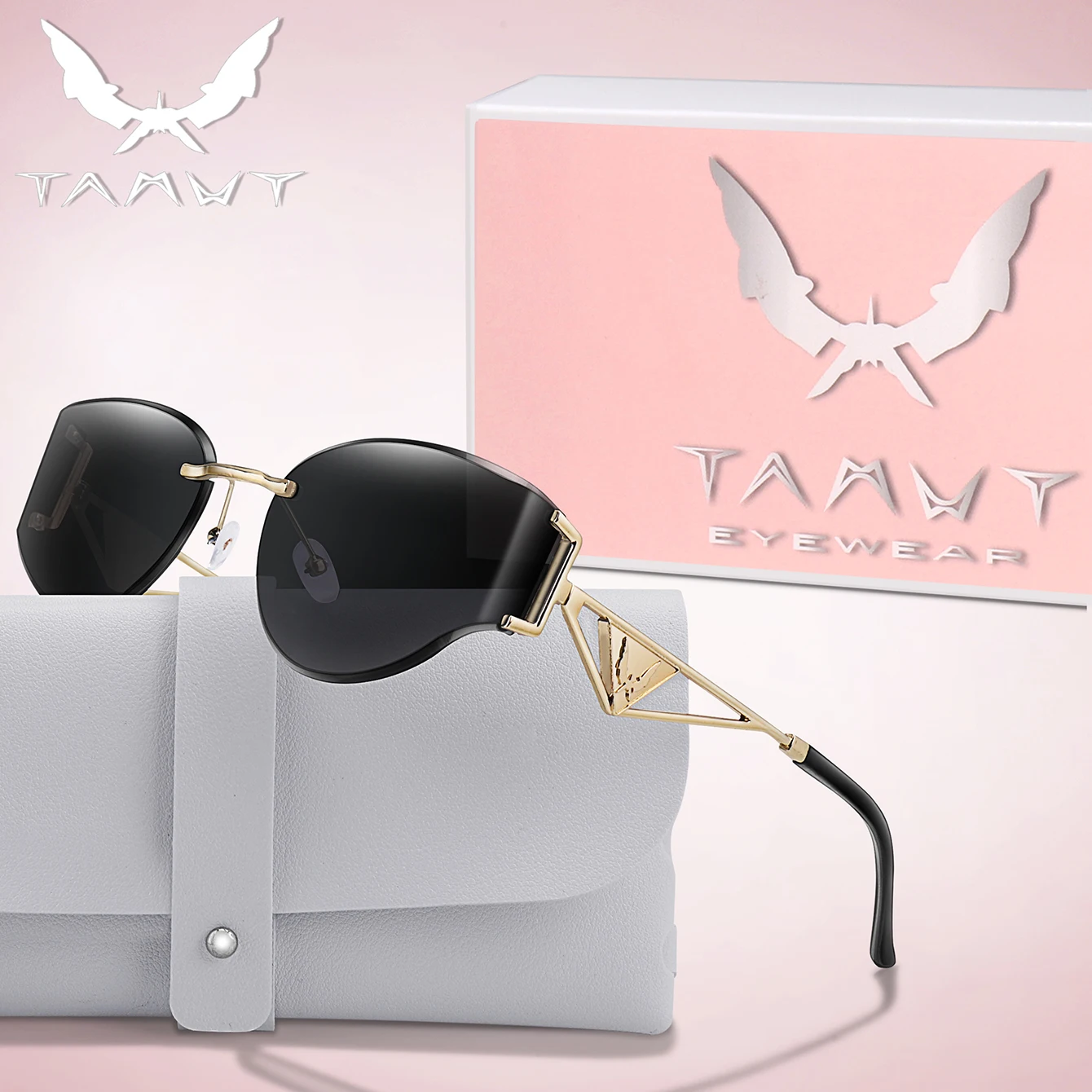 

Модные очки для ловли кошек в металлической оправе, модные изогнутые солнцезащитные очки без оправы с УФ-защитой для мужчин и женщин, походы на открытом воздухе