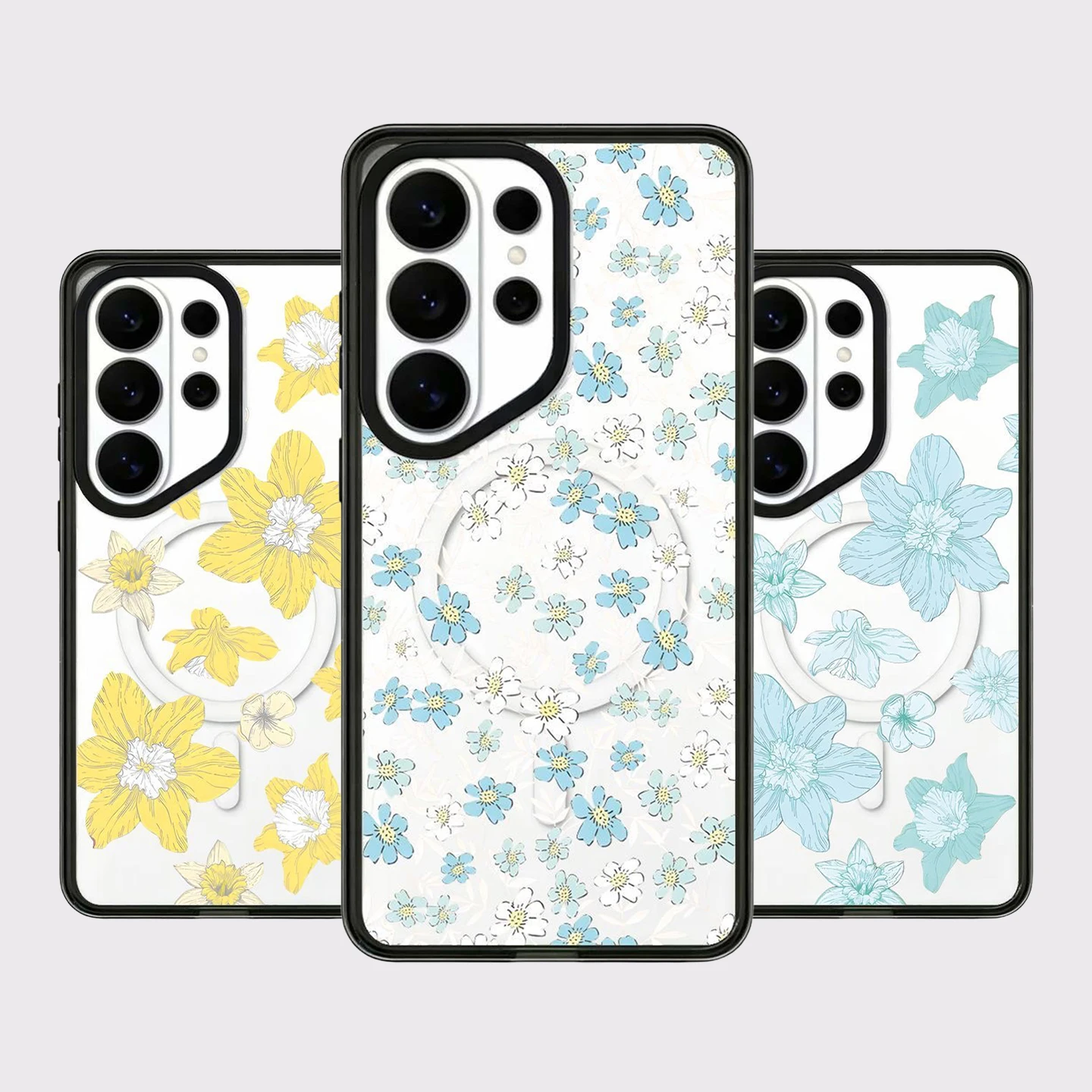 Acrylic Border Case for Samsung Galaxy S26 S25 S24 S23 Ultra S26U S24+ S25+ S26 Plus Protective Case Yellow Blue Flowers