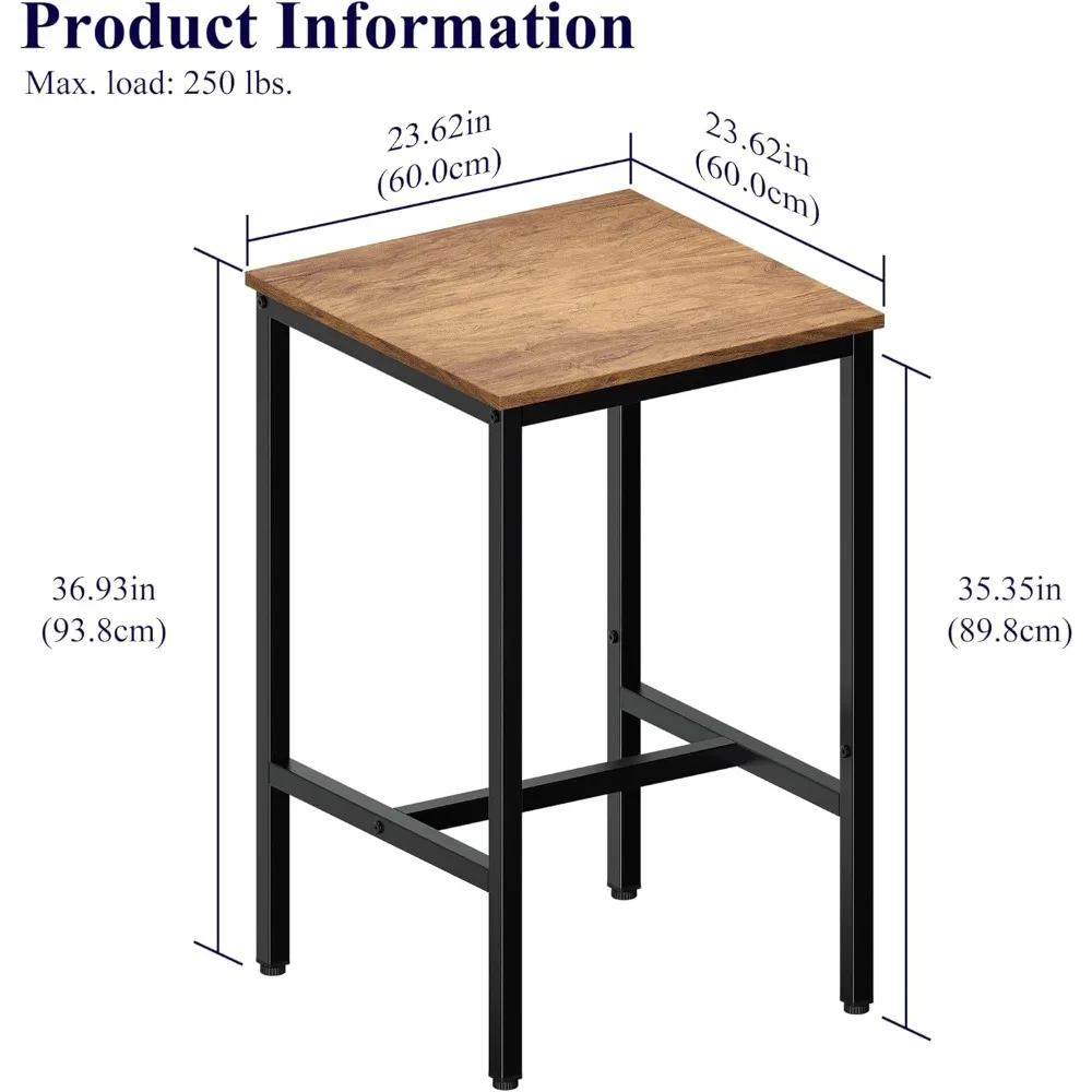 طاولة بار مربعة بإطار معدني صناعي للمساحات الصغيرة، سطح مرتفع، 23.6 × 23.6 × 36.9 بوصة، سهلة التجميع