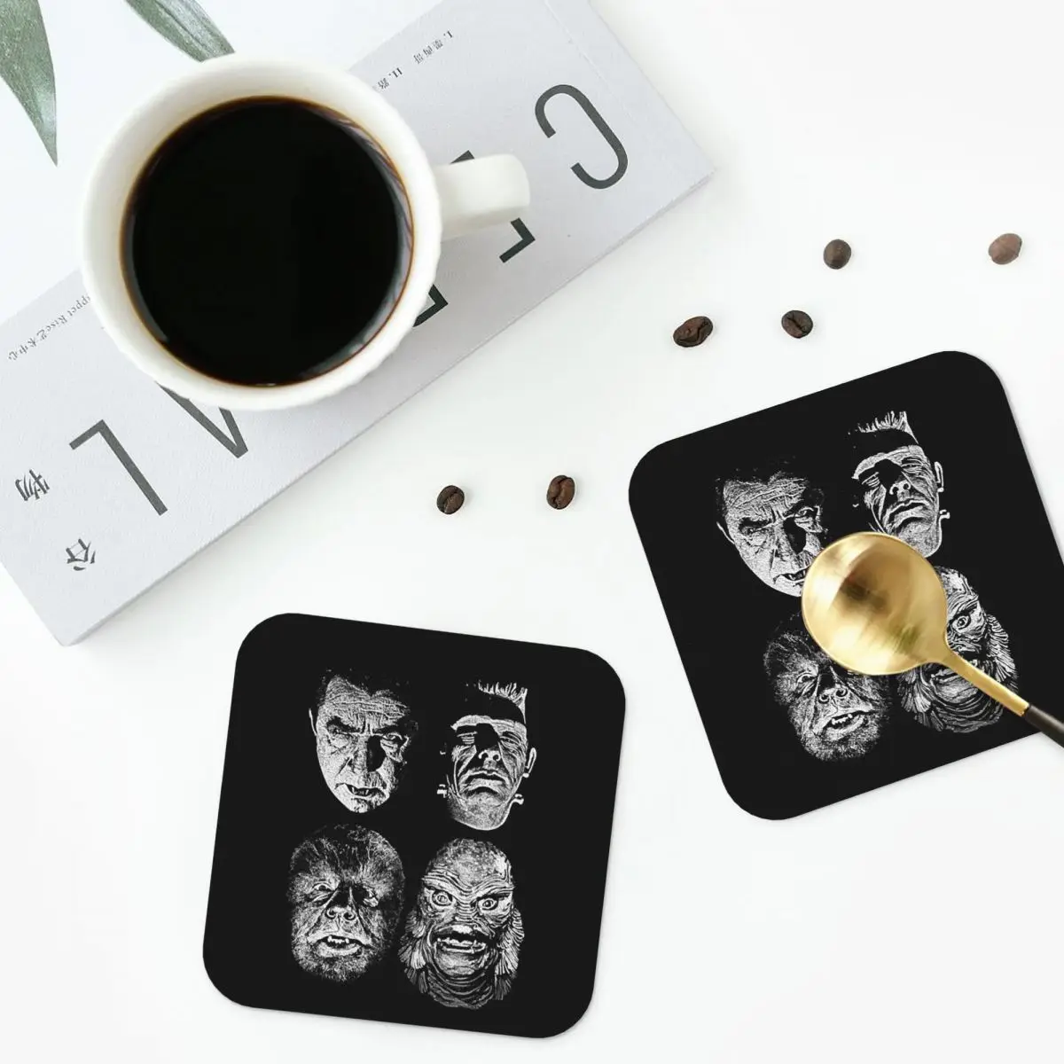Universal Studios, Monsters,dracula, Wolfman, Frankenstein Coasters PVC Leather Placemats Coffee Mats Home Dining Pads Set of 6