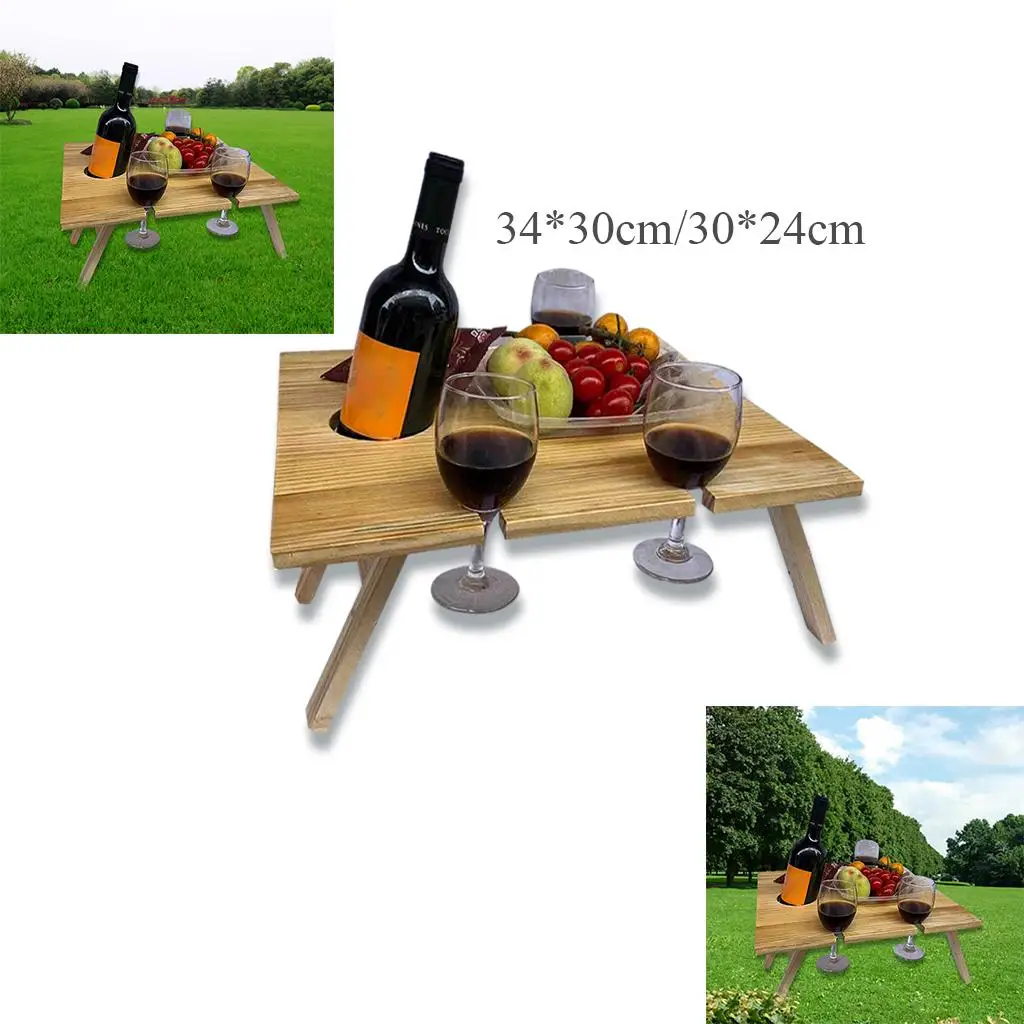 

Original Wooden Outdoor Tables Folding Picnic table With Glass Holder 2 In 1 Wine Glass Rack Camping Wine Table Wood Table