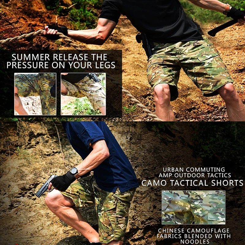 HAN WILD Camouflage Cargo Shorts Men 2022 New Mens Casual Shorts Camping Hiking Male Loose Work Shorts Man Summer Short Pants