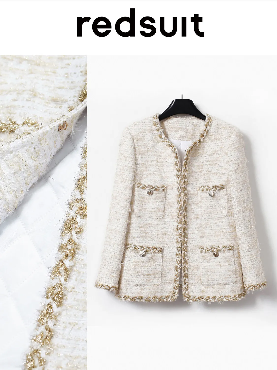 New Autumn winter cotton premium warm slimming coarse tweed jacket H-shaped top Custom size
