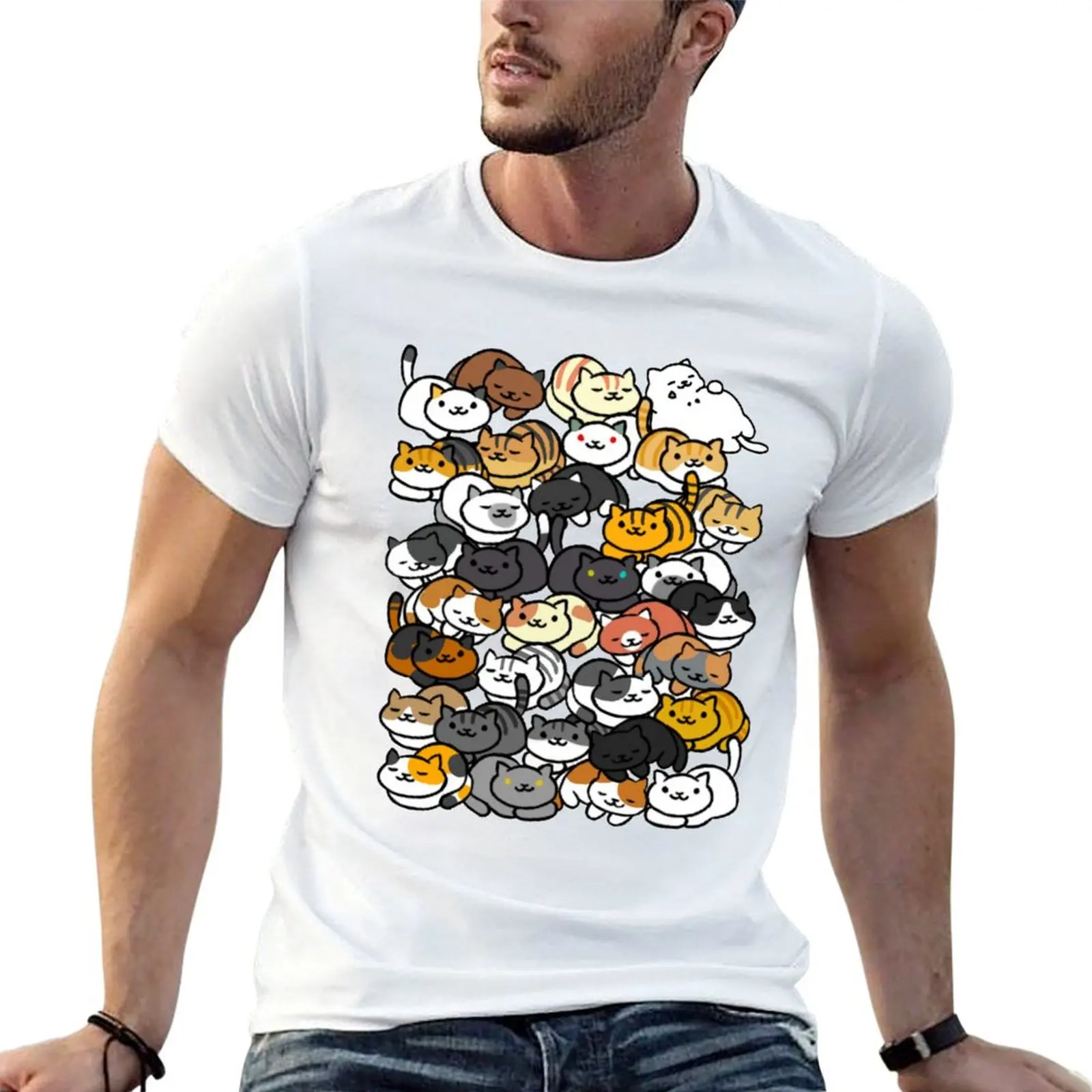 

Neko Atsume Sleepy Kitties T-Shirt t shirts for man cotton t shirt for man man t shirts for men T-shirt