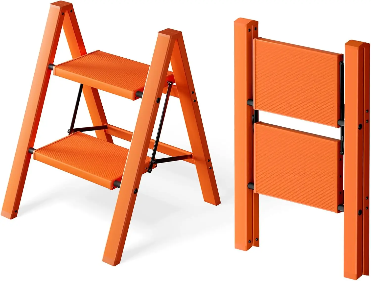 

2 Step Ladder, Lightweight Portable Stool with Anti-Slip Wide Pedal, 330lbs Capacity Aluminum for Home Office