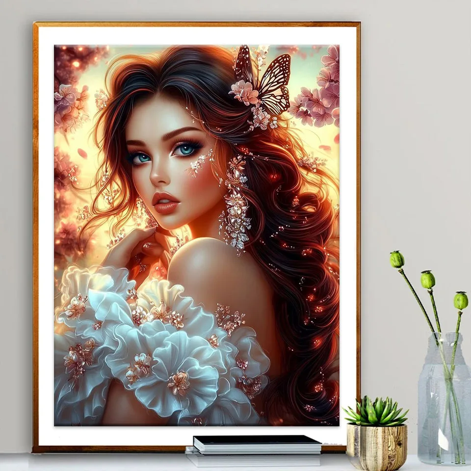 5d diy Diamond Paintings Beautiful Girl Full Round Square Diamond Mosaic Flower Butterfly Portrait Wall Decor Rhinestone Gift