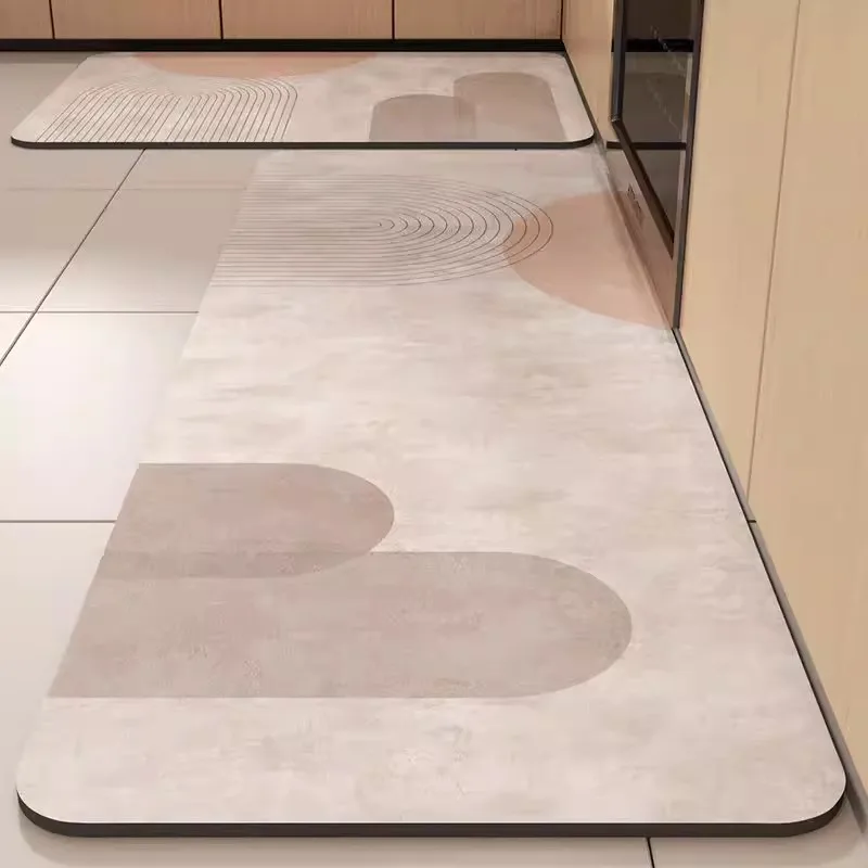 

Кухонный коврик-дорожка из ПВХ-кожи, водонепроницаемый, маслостойкий, нескользящий, бежевый в полоску, в минималистичном стиле, для домашнего декора.