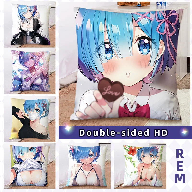 Anime Square Pillow Re:Life in a different world from zero Cosplay Plush Toy Rem Pillow Living Room Home Sofa Decors 45*45 CM