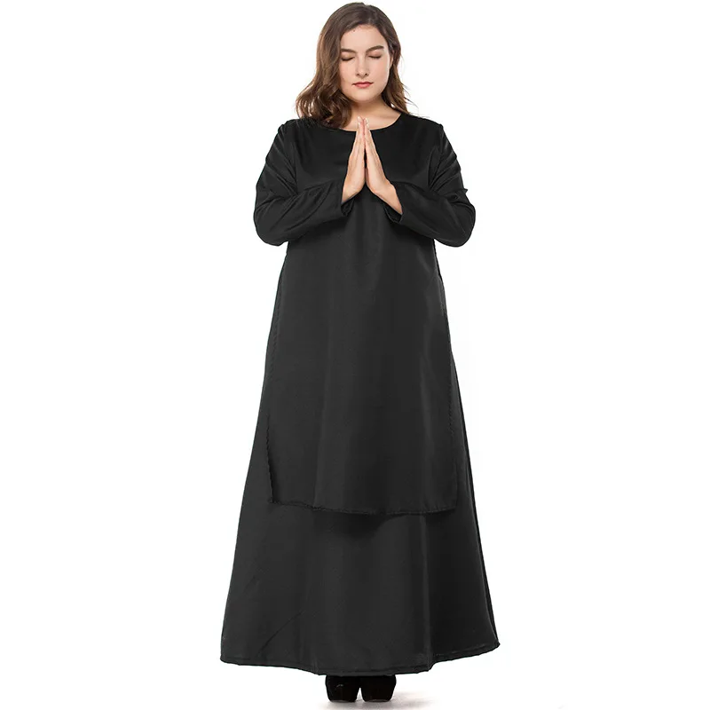 Nun Sister Habit Costume Halloween Women's Christian Missionary Catholic Cosplay Carnival Fantasia Fancy Dress Balck Long Dress