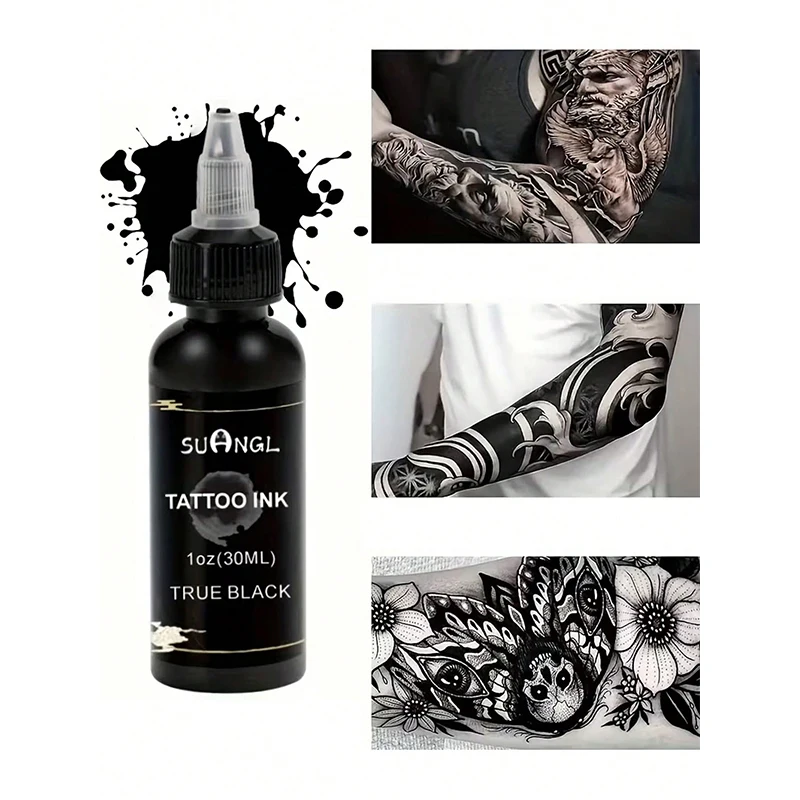 SUANGL Professional Black Tattoo Ink High Saturation Waterproof Permanent Pigment 30ml for Tattoo Studio Tattoo Accessories