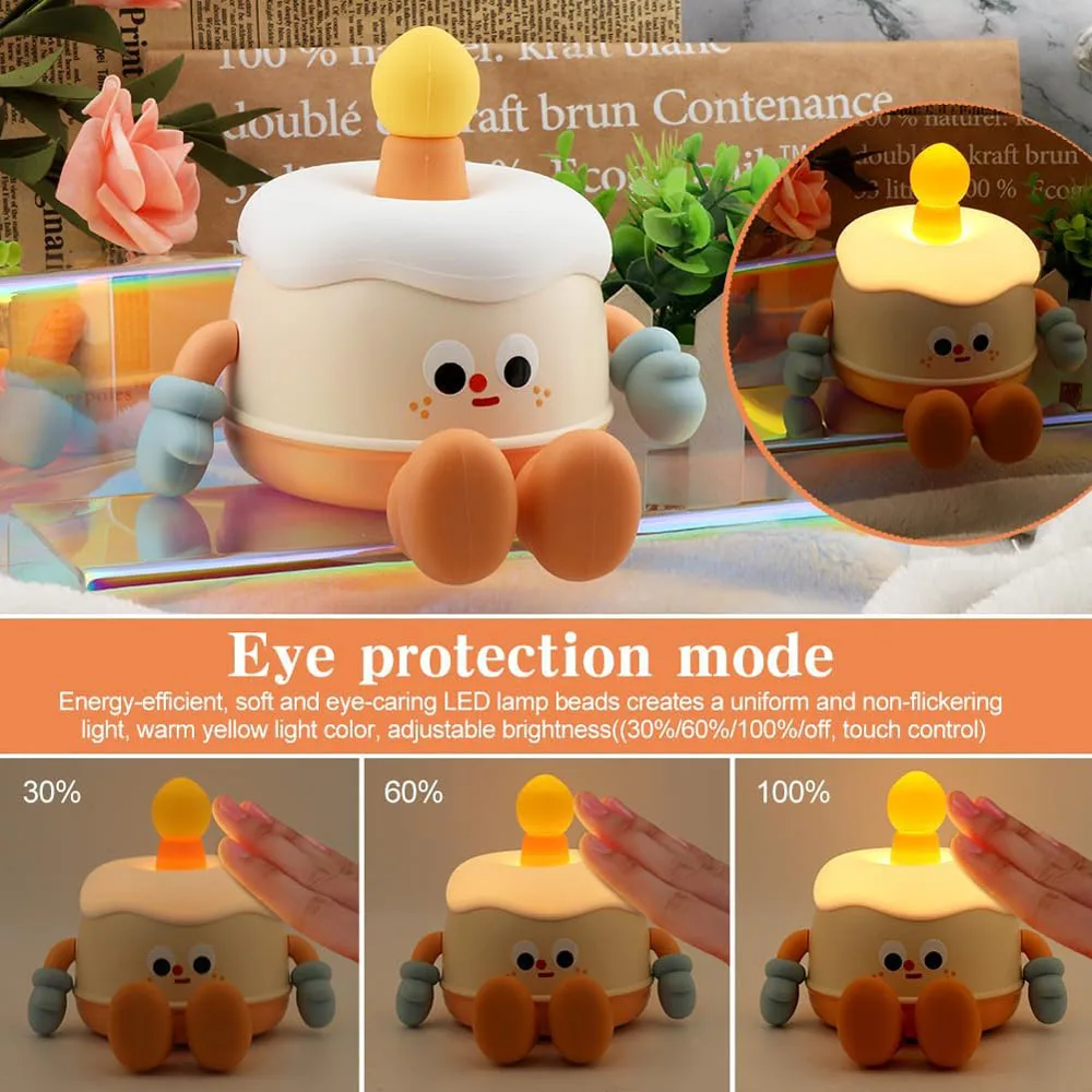 Cute Birthday Cake Night Lights for Christmas Birthday Party Gift 3 Levels of Brightness Adjustable Silicone Nursery Lamp