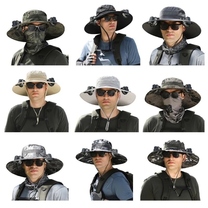 

USB Rechargeable Fan Fisherman Hat for Women Men Breathable Beach Sun Hat Sun Protective Hat Adult Cooling Fan Visor Hat