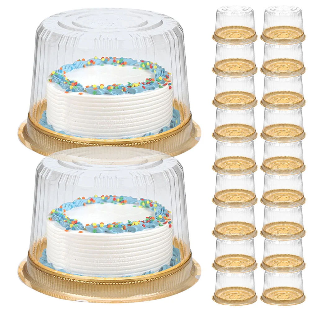 50 Pcs Cake Slice Container Box Stand Plastic with Lids Bread Clear Golden Boxes