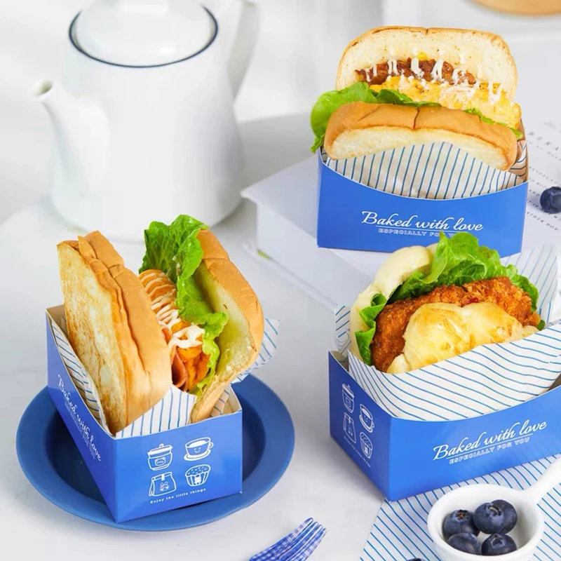 

Sandwich Box for Breakfast, Bread Box, Hamburger Box, Hot dog Box, Toast Packaging Box, Greaseproof Bakery Supplies, 50Pcs