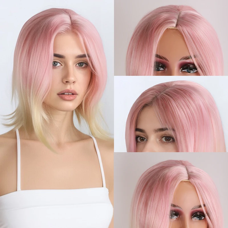 Synthetic a Shoulder-Length Straight Wig with Mixed Colors and 150% Density Synthetic Fiber Material