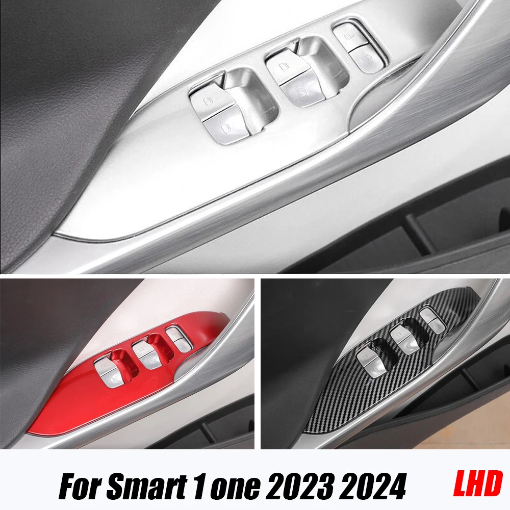 For Smart 1 one 2023 2024 Accessories ABS Red Carbon Car Door Window glass Lift Control Switch Panel Sticker Decor Cover TRIM