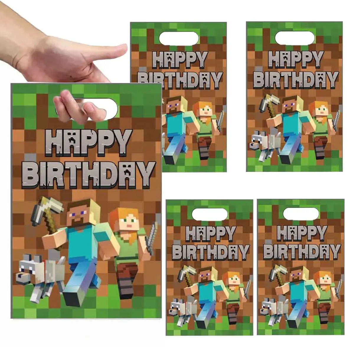 10-30 sacs cadeaux d'anniversaire sur le thème de Minecraft, sacs en plastique pour bonbons et trésors avec poignées, adaptés aux cadeaux de fête et aux objets à offrir