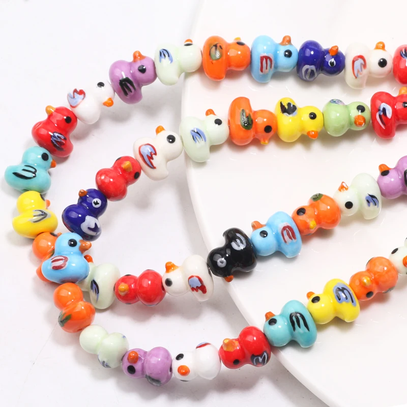 Cute Duck 10pcs Smooth Ceramic Beads for DIY Jewellery Making