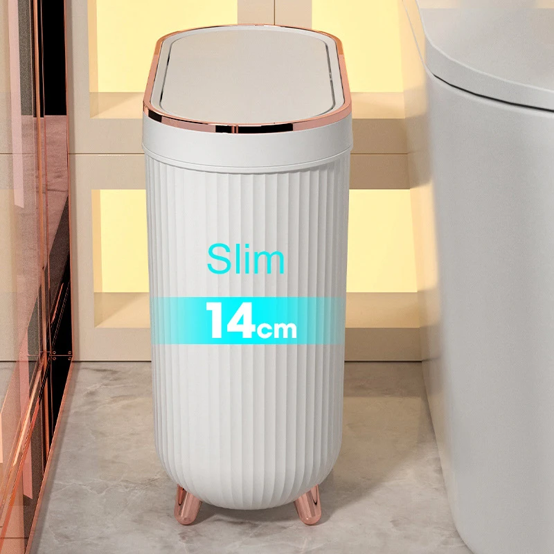 Luxury Waterproof Garbage Tin for Bathroom and Toilet Gold High Foot Trash Can for Kitchen and Bedroom