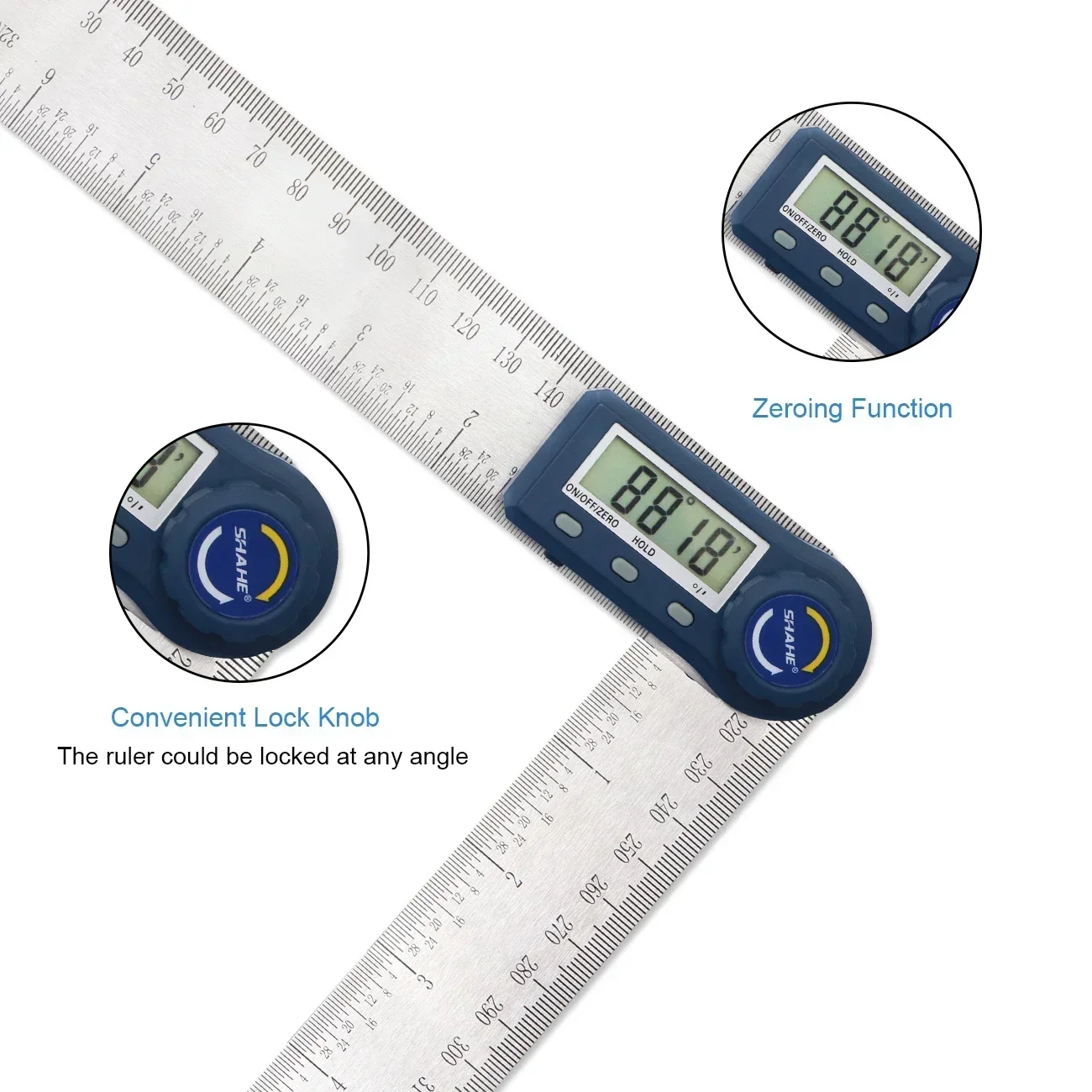 Shahe 200/300mm Digital Angle Meter Inclinometer Stainless Steel Angle Digital Ruler Protractor Electron Goniometer Angle Finder