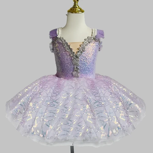 Vestido de Ballet para niños, siete colores, vestido de princesa con lentejuelas para niñas, tutú de Ballet, ropa de baile, faldas tutú de rendimiento