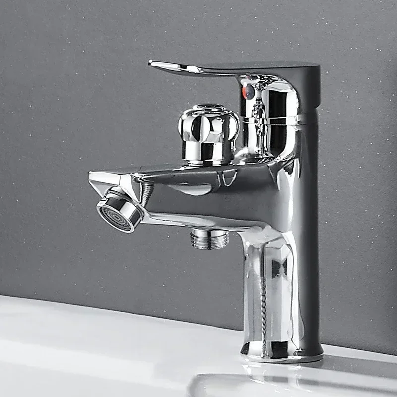 Solid Brass Single Hole Basin Faucet with Spray Gun Hot Cold Water Mixer Tap for Bathroom Sink Hair Washing