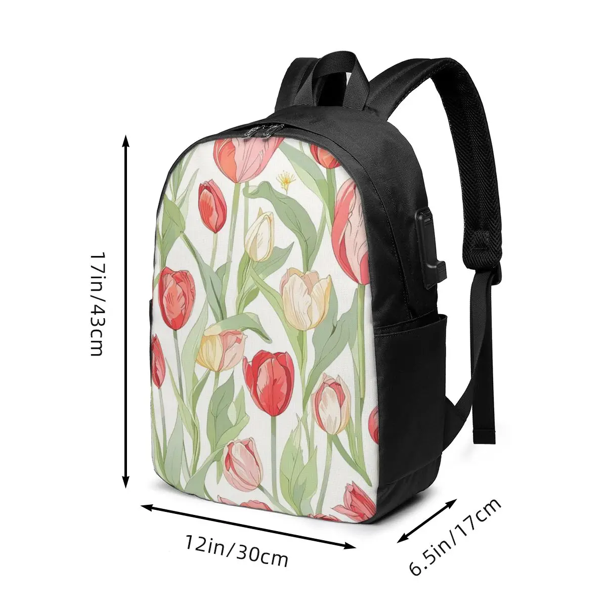 Pink Tulips Flowers Spring Garden Bloom Backpack Travel Notebook Bag Computer College Student School Bag Laptop Shoulder Bags