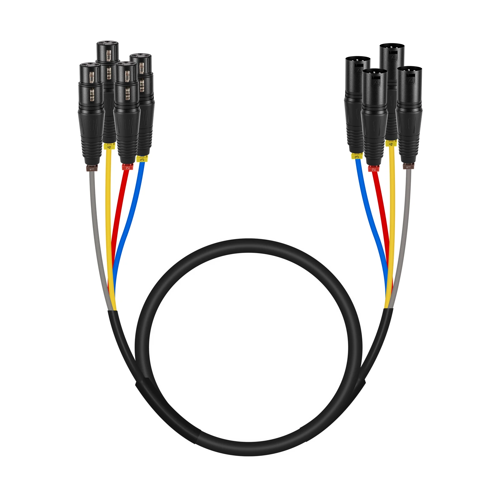 Phenyx Pro 4 Channel XLR Cables, w/ 100% 24AWG OFC Copper & Color Codes, for Wireless Microphone Systems, IEM, Mixer (3/6/10ft)