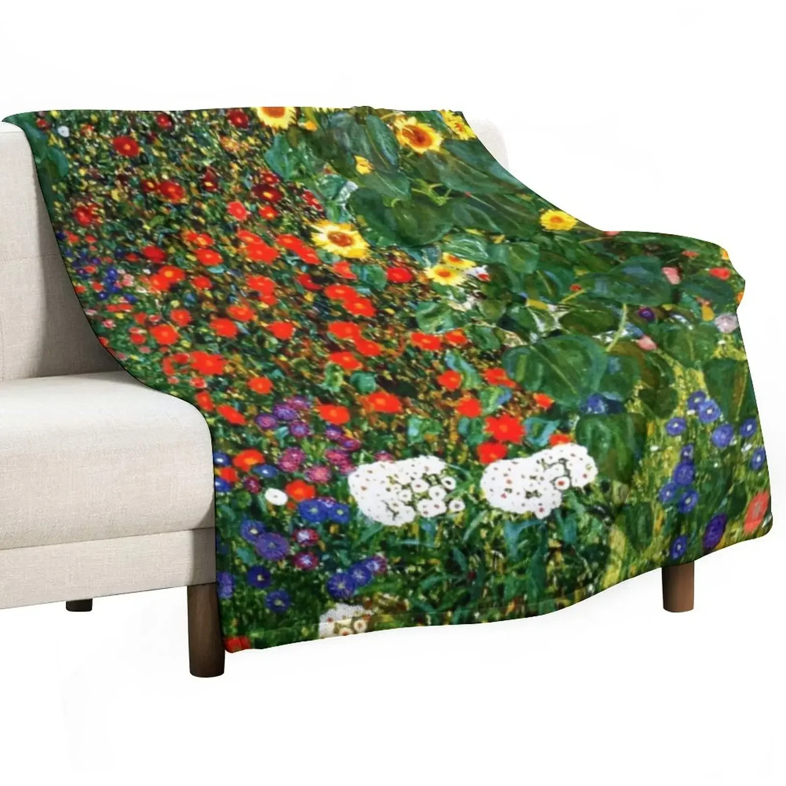 Klimt - Farm Garden with Sunflowers Throw Blanket Fashion Sofas Decorative Throw Blankets