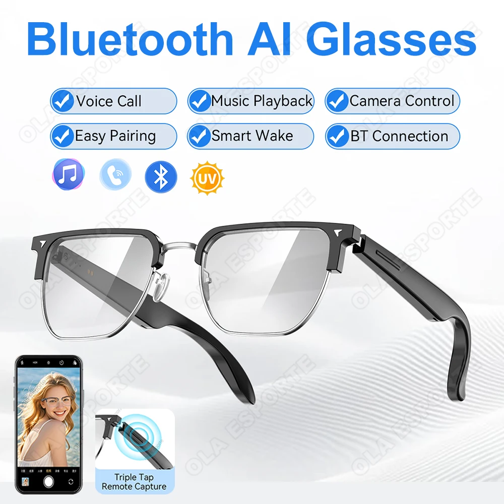 

New Bluetooth Glasses Take A Call Music Playback Voice Assistant Camera Remote Control UV Protection AI Glasses For Men Women