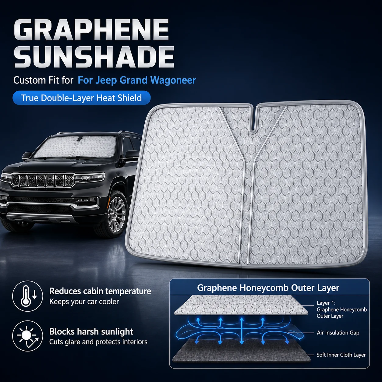 For Jeep Grand Wagoneer Graphene Windshield Sunshade Custom Fit Car Sunshade UV Sun Protection Car Interior Accessories