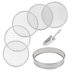 Soil Sifter Stainless Steel Riddle Sieve Set For Gardening With 5 Sizes 8In Diameter 1/3/6/9/12Mm Interchangeable Meshes Durable