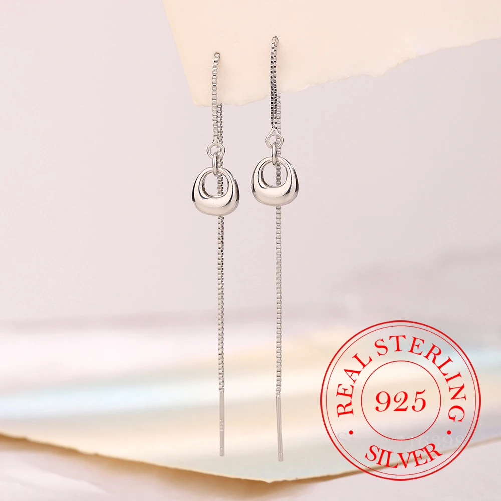 Korean 925 Sterling Silver Small Lock Long Tassel Drop Earrings For Women Wedding Party Jewelry Gift Female Pendientes