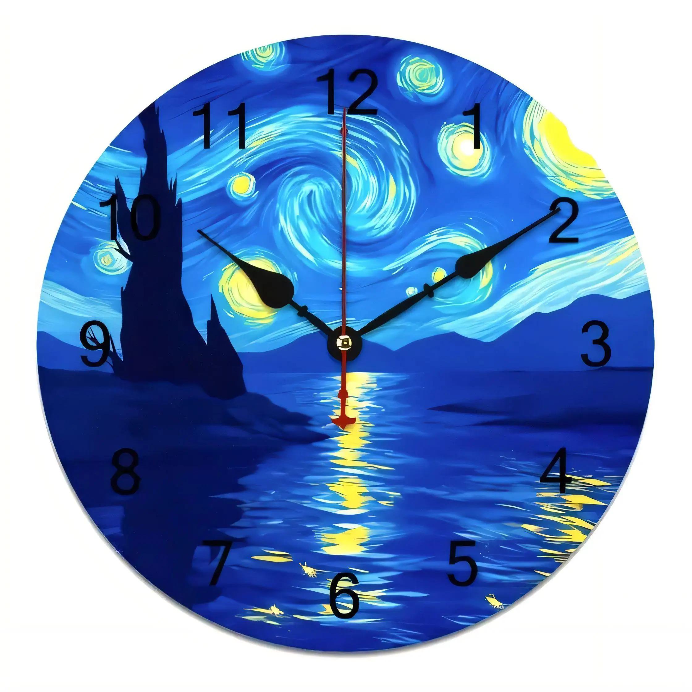 Starry Night Wall Clock  Silent Non Ticking Battery Operated Vintage Art Decor for Living Room Bedroom Kitchen
