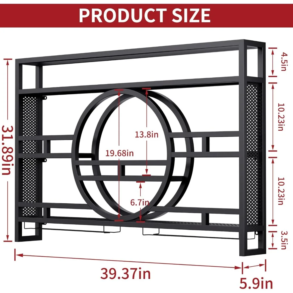 3-laags 39 inch wijnrek wandmontage, zwevende barplanken met wijnglashouder hangende industriële drankenplank, wandmontage W