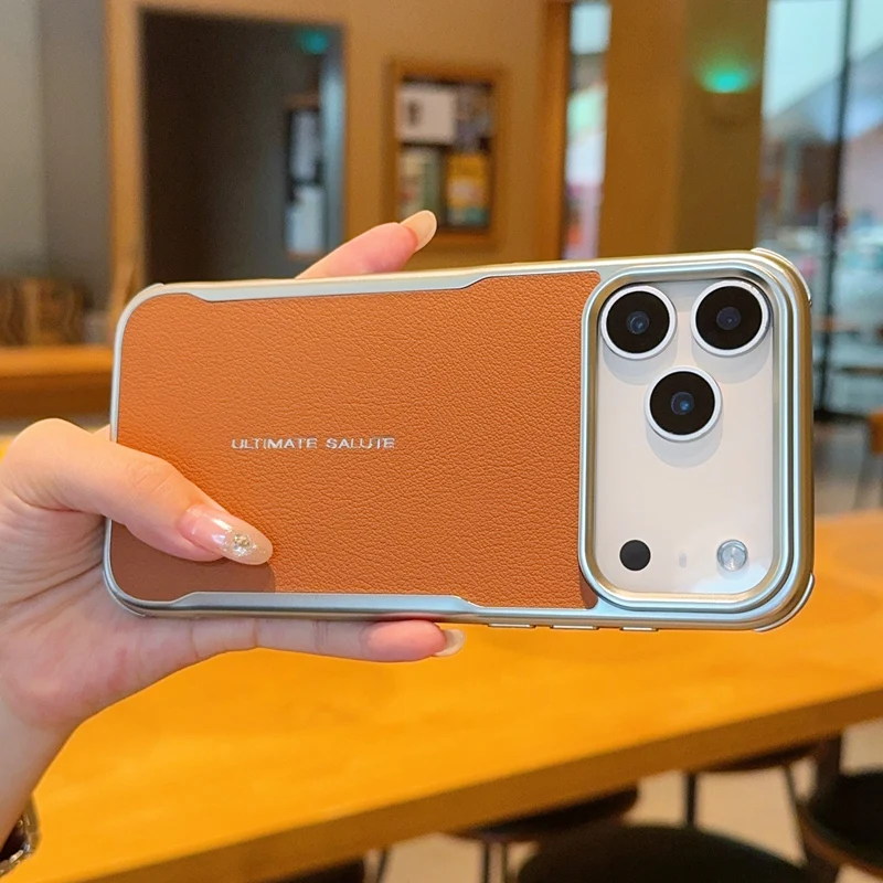 

Чехол для iPhone 17 Pro Max 17 Air 17 Pro с магнитным лезвием, простая искусственная кожа + серебряная рамка, чехол-бампер для iPhone 17