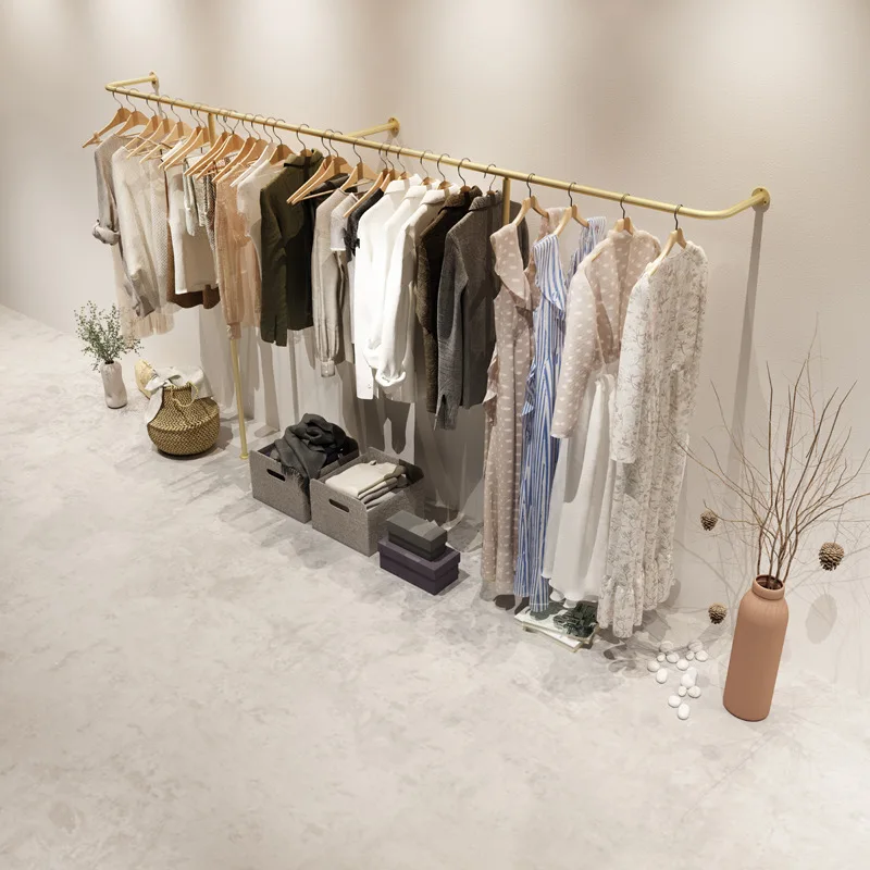Clothing store display rack wall wall hanging hanger women's clothing store shelf wall hanging clothes rack gold
