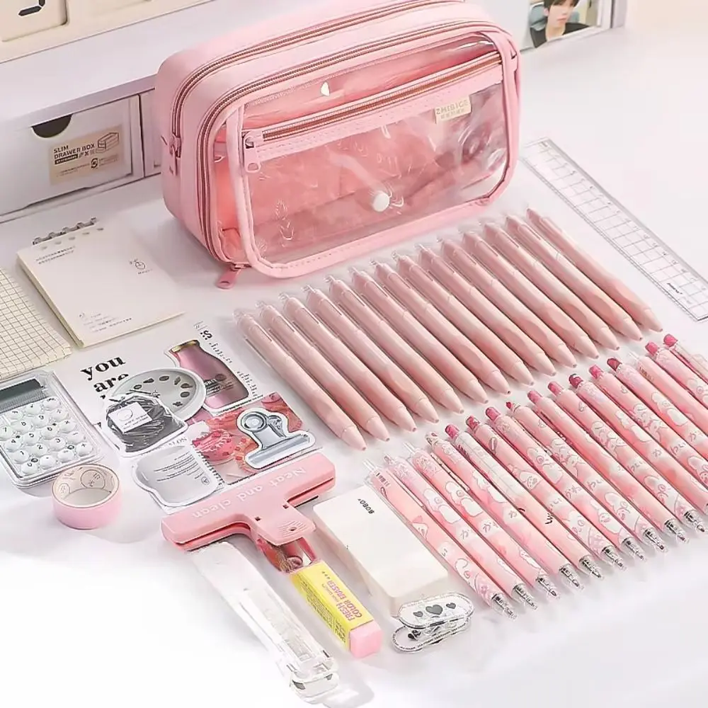 Multi-layer Transparent Pencil case Large Capacity Waterproof Transparent Pen Bag Macaron Cute Stationery Box Students